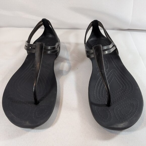 Crocs Women's Size 7 Isabella T Strap Black Sandals 202467 Thong Flats Shoes - Picture 2 of 16